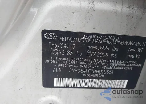 2017 Hyundai Elantra Se z USA, uszkodzony, nr VIN 5NPD84LF2HH019651